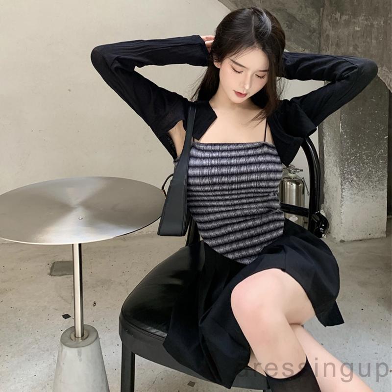 Áo croptop không tay họa tiết houndstooth gợi cảm thời trang dành cho nữ