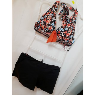 Đồ Bơi Bộ Nữ Người Lớn- Bộ 4 Mảnh (Bikini Cột Cổ Kèm Áo Phông Hoa Và Quần Thời Trang)- Nhập Khẩu Hàn Quốc