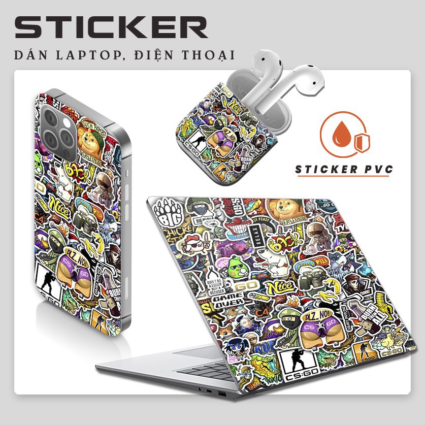 Set sticker dán, custom mũ bảo hiểm nửa đầu, nón bảo hiểm 3 phần 4, laptop, ván trượt chống thấm nước, chống bay màu
