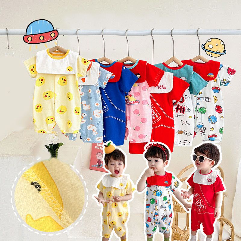 Bộ Đồ Ngủ Áo Liền Quần Tay Ngắn Chất Liệu Cotton Mỏng In Họa Tiết Hoạt Hình Thời Trang Mùa Hè Cho Bé