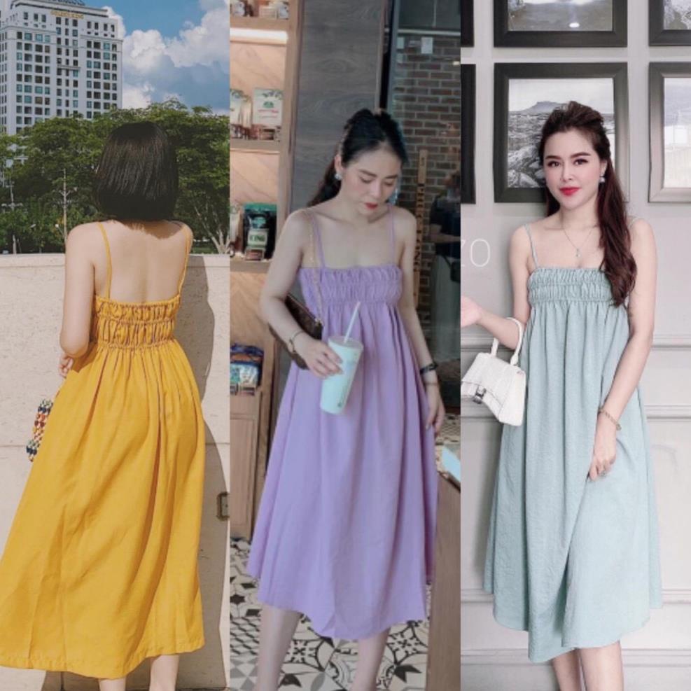Đầm Nữ 2 Dây - Đầm Maxi Nhún Ngực- thiết Kế trẻ trung năng động