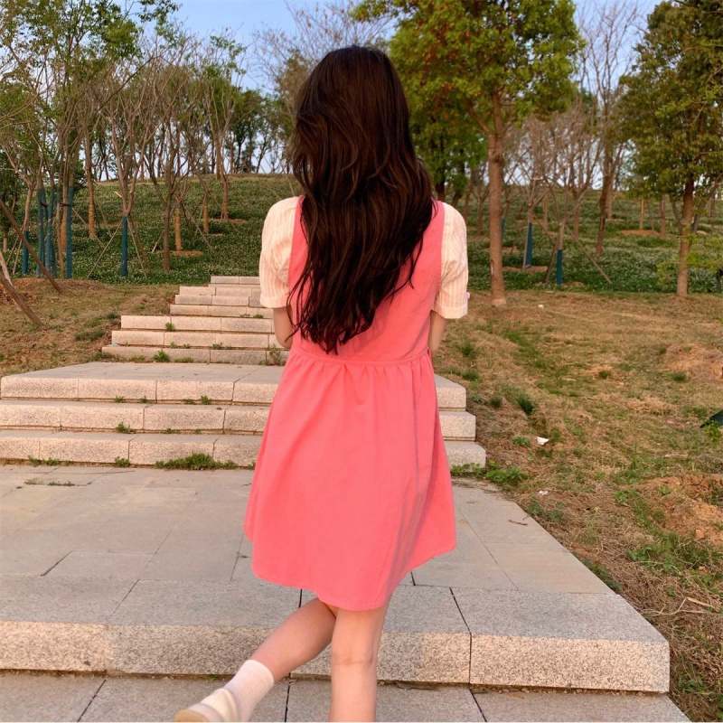 Đầm chân váy jean Bộ Áo Sơ Mi Tay Phồng + Đầm Yếm Denim Xinh Xắn Dành Cho Nữ