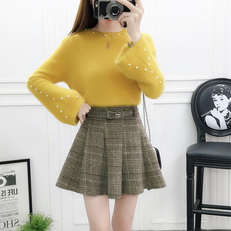 (Order-M) Ulzzang Chân váy dạ kẻ caro