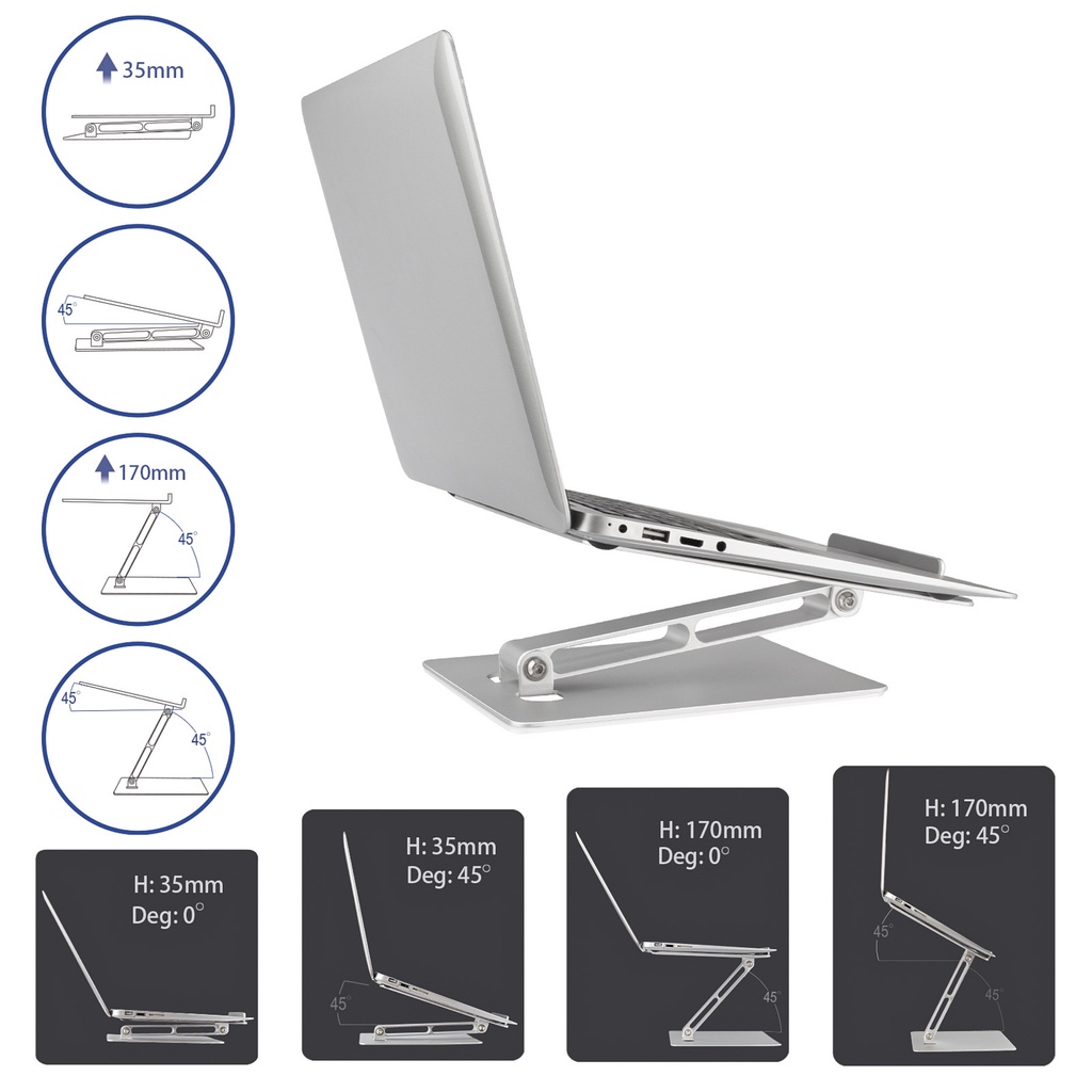 CP49 Giá đỡ nâng laptop stand nhôm một chân, chỉnh góc nghiêng và hỗ trợ tản nhiệt máy tính xách tay một chân