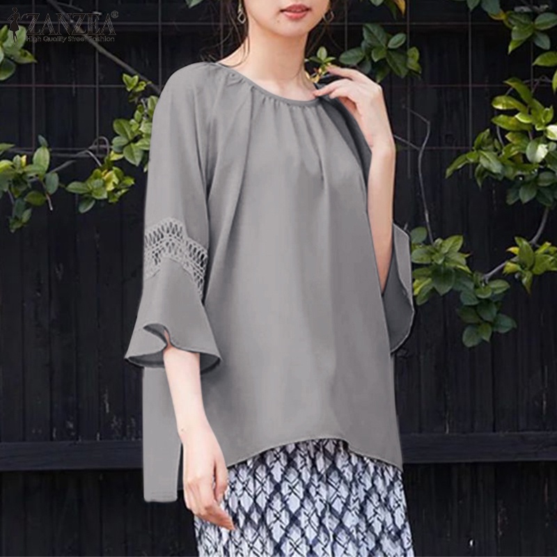 Zanzea Áo Nữ Cổ Tròn Tay 3 / 4 Phối Ren Thời Trang