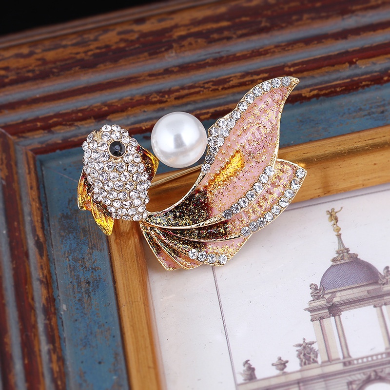 Ghim CàI ÁO HìNh Chú Cá ĐíNh Kim Cương NgọC Trai Giả ThờI Trang Cho Nữ