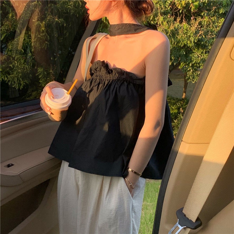 Áo Hai Dây Dáng Rộng Màu Trơn Phong Cách Pháp Thời Trang Mùa Hè Cho Nữ | BigBuy360 - bigbuy360.vn