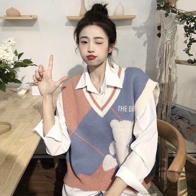 Áo Sweater Dệt Kim Không Tay Cổ Chữ V Phong Cách Nhật Bản Thời Trang Xuân Thu Dành Cho Nữ