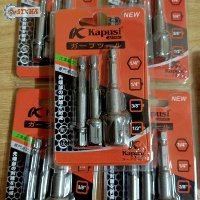 Bộ 3 Đầu Chuyển Vít Sang Bulong, Khẩu 1/2 - 1/4 - 3/8 inch Dành Cho Máy Khoan Bắn Vít Hãng Kapusi Nhật Bản