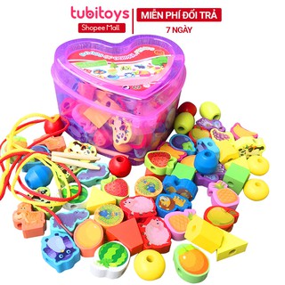 Đồ chơi giáo dục rèn luyện sự tập trung khéo léo TUBITOYS, Xâu dây luồn hạt gỗ hộp trái tim