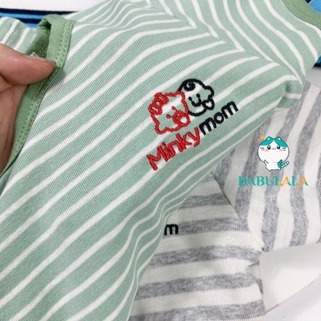 Đồ Bộ Cho Bé Trai Bé Gái Vải Cotton Hàn Minky Mom Tay Ngắn Quần Dài Sọc Kẻ Ngang Dễ Thương-Quần Áo Trẻ Em BABULALA-TN02