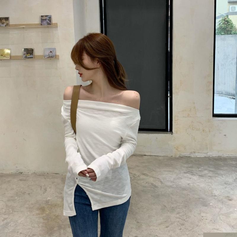 Áo thun nữ tay dài hở vai màu sắc thời trang quyến rũ