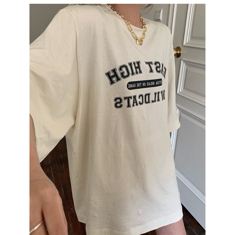 Áo Thun Tay Ngắn Dáng Rộng In Chữ Phong Cách retro Mỹ Thời Trang Cho Nữ