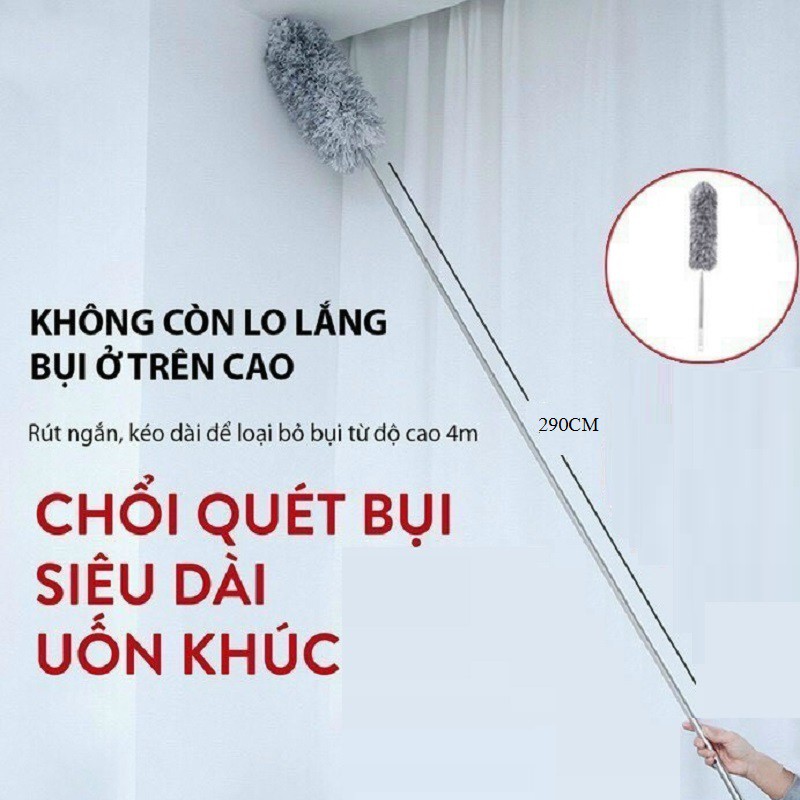 Cây Chổi Lông Quét Bụi Cao Cấp Thân Inox Có Thể Kéo Ngắn Dài Từ 88cm Đến 190cm