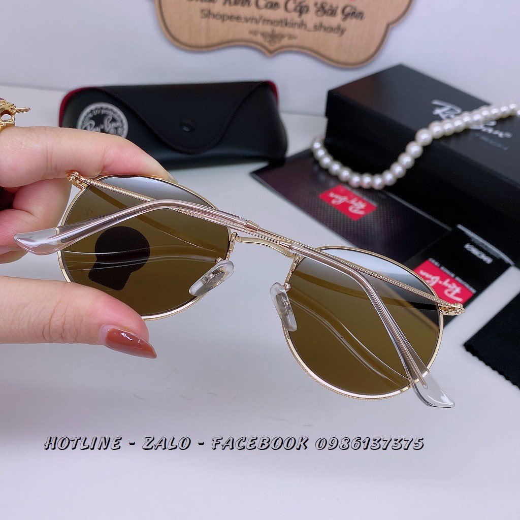 Mắt Kính Rayban Tròn Tròng Thủy Tinh Nâu Gọng Vàng Nam Nữ