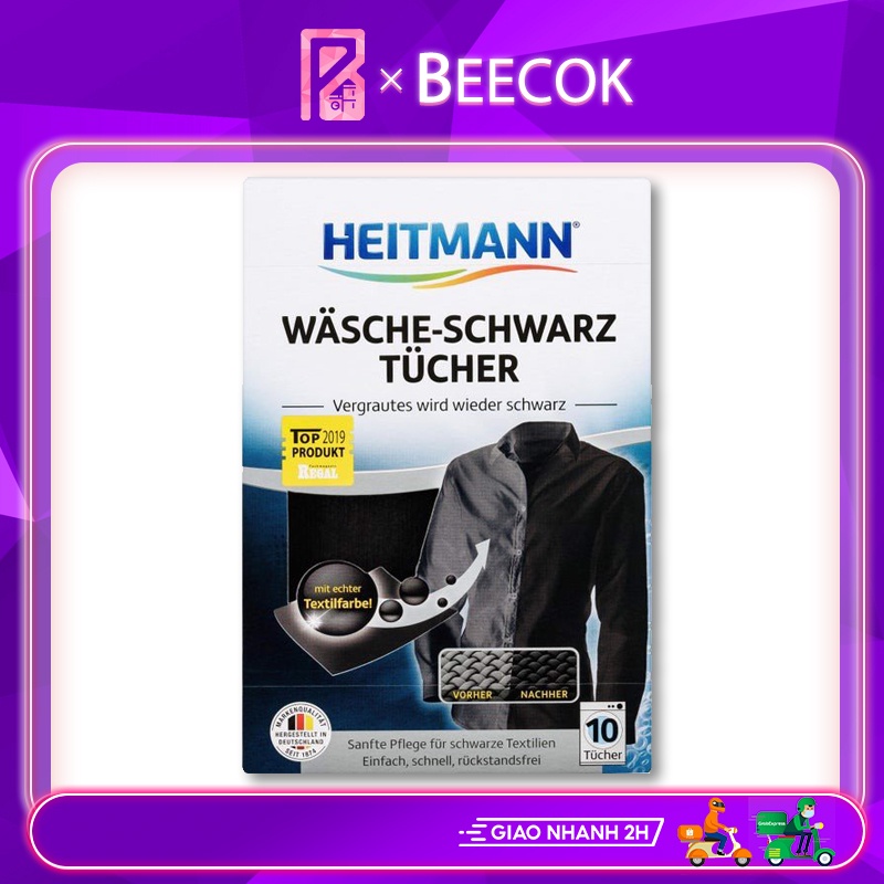 Giấy giặt đen Heitmann bảo vệ và tái tạo màu đen áo quần bạc màu - Hộp 10 tờ