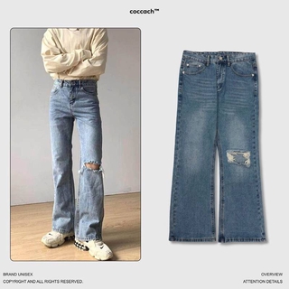 Quần jeans suông nam nữ rách gối q146 by coccach