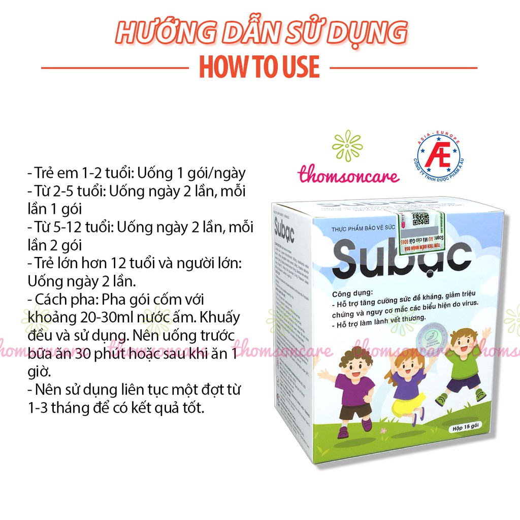 Cốm Su bạc - tăng cường sức đề kháng cho trẻ - Subac tăng miễn dịch cho bé từ lysine, cao lá xoài, vitamin C