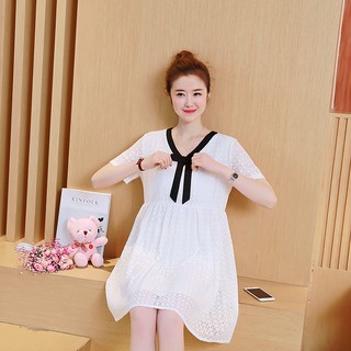 Đầm bầu kiểu dáng hàn quốc ren phối nơ