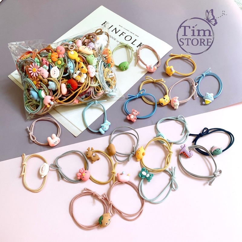 Set 30-50 dây thun cột tóc gắn charm hoạt hình TÍM STORE phụ kiện tóc nữ phong cách dễ thương mẫu mới 2022