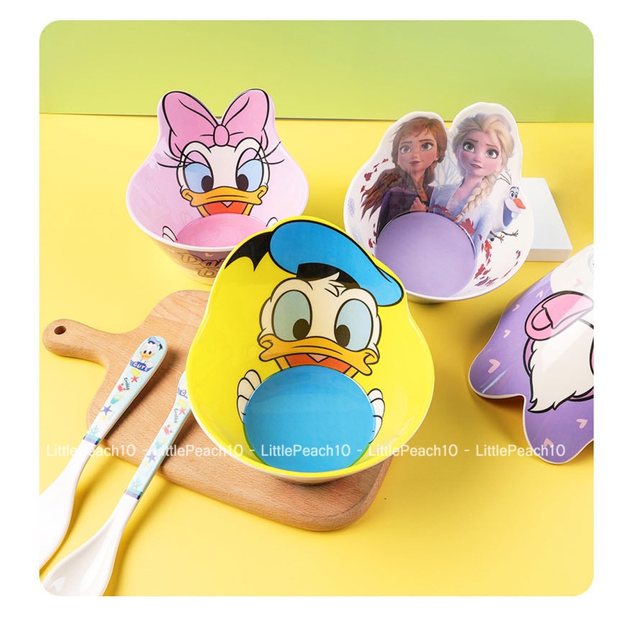 Chén tô ăn dặm Disney cho bé nhựa melamine cao cấp Frozen Elsa Anna Vịt Donald và Daisy nổi 3D mới