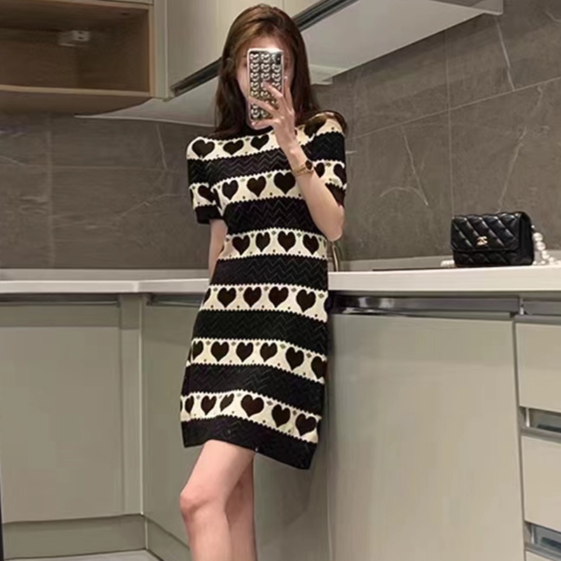 Đầm SUXI tay ngắn cổ tròn dáng ôm họa tiết kẻ sọc thời trang mùa hè quyến rũ cho nữ