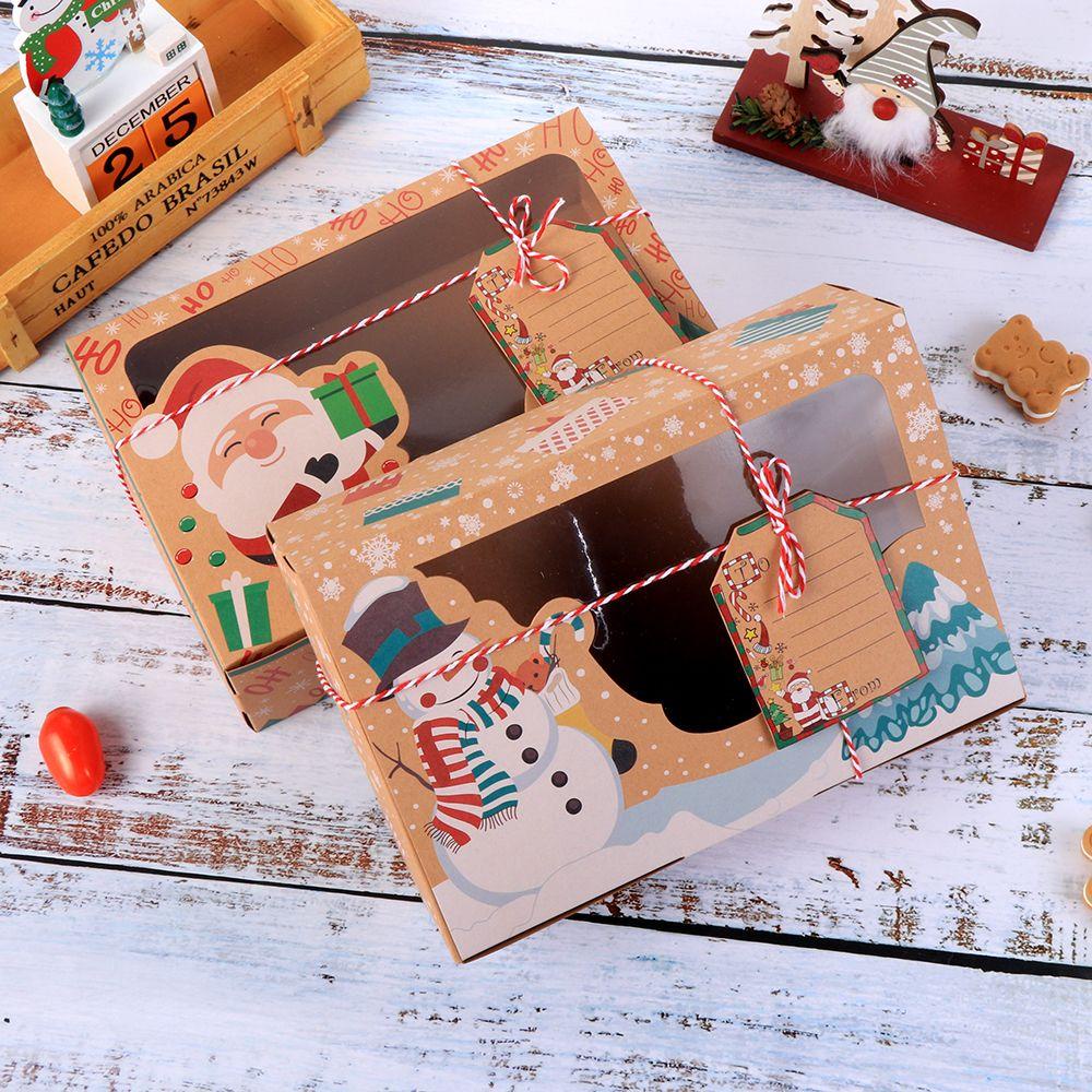 PINEVN Set 3 Hộp Giấy Kraft Có Thẻ Dán Cửa Sổ Trong Suốt Trang Trí Giáng Sinh DIY