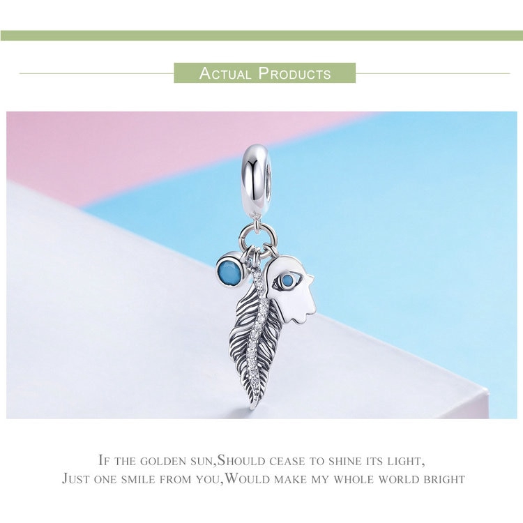 Phụ Kiện Mặt Dây Bamoer SCC880 Bằng Bạc 925 Hình Lông Vũ Phong Cách Bohemian