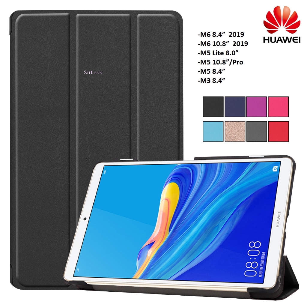 Bao da máy tính bảng Huawei Mediapad M6 M5 M3 Lite 8.4 8.0 10.8 2019 Smart khóa từ tính màu trơn