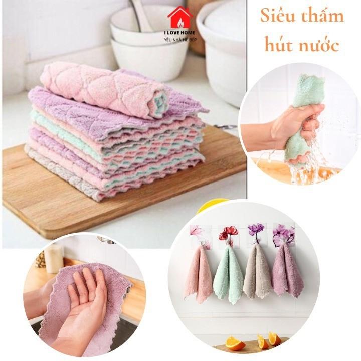 Khăn lau bếp đa năng siêu mịn thấm hút 2 mặt lau bát đĩa cốc chén chống dính dầu mỡ dễ vệ sinh