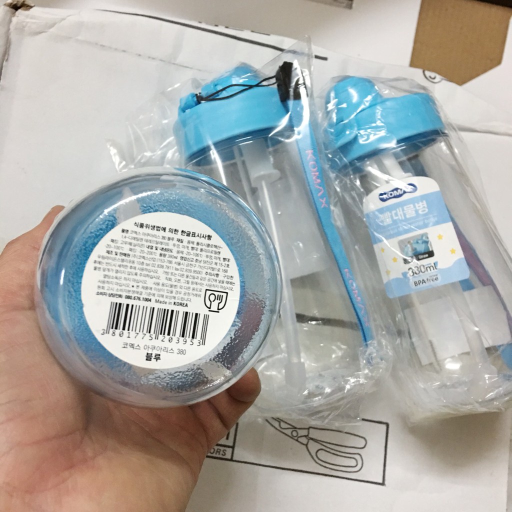 Bình nước trẻ em Komax Hàn Quốc Aquarius 380ml có dây đeo, Nắp nhựa PP, Thân nhựa Tritan chịu nhiệt độ cao