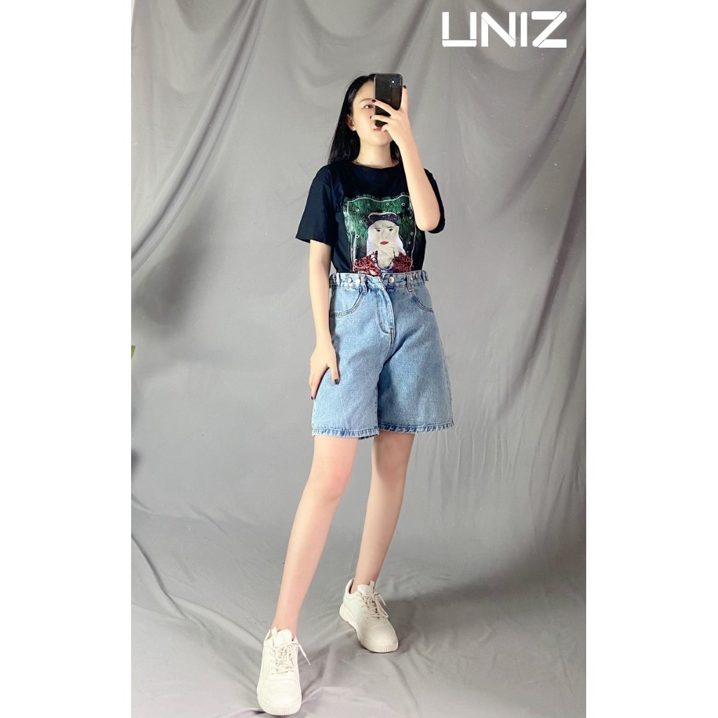 Áo Phông Nữ Hình Cô Gái UNIZ (3 Kiểu), Unisex, Dáng Dài, Cộc tay, Cổ Tròn, Form Rộng, Vải Cotton, In Hình CHỐNG BONG