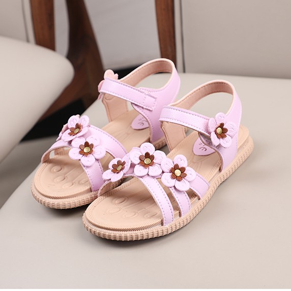 sandal bé gái size 27-31 hoa nụ nâu da mềm