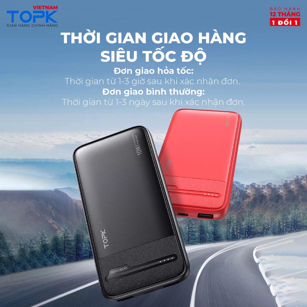 Sạc dự phòng 10000mAh TOPK I1016 Đầu ra 2 cổng USB