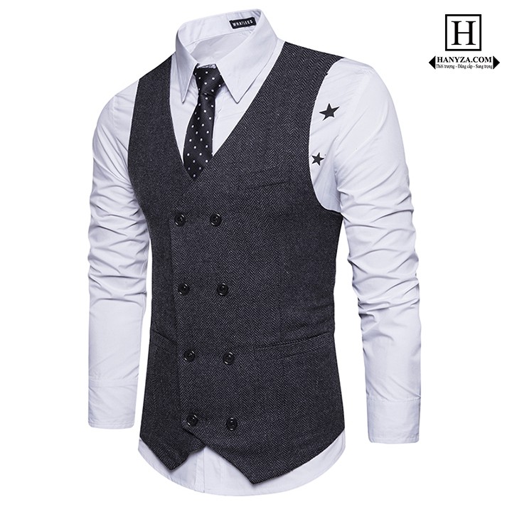 Áo gile công sở nam 2 hàng cúc cổ điển