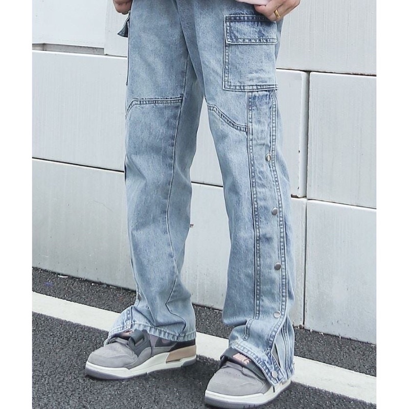 Quần Jean ống rộng túi kết hợp với cúc cao cấp