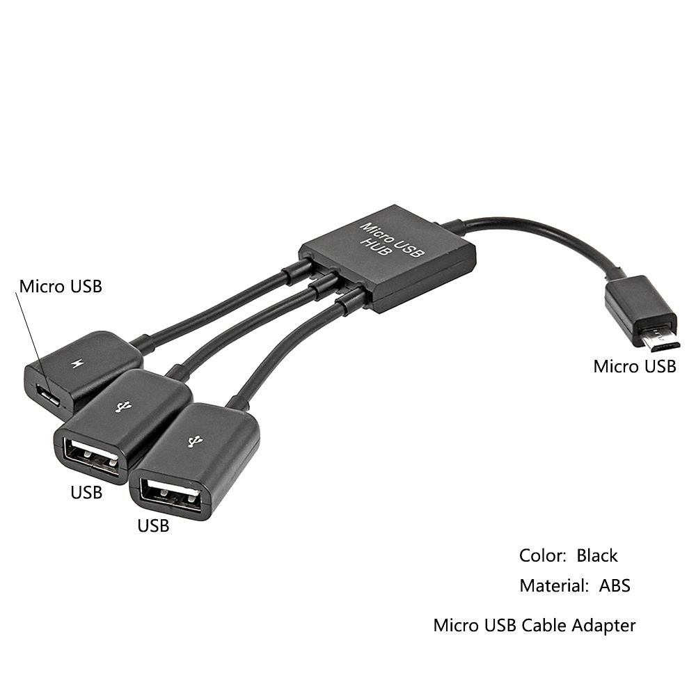 Bộ chuyển đổi cáp OTG HUB Micro USB kép 3 trong 1 cho camera kỹ thuật số điện thoại di động ổ flash chuột bàn phím