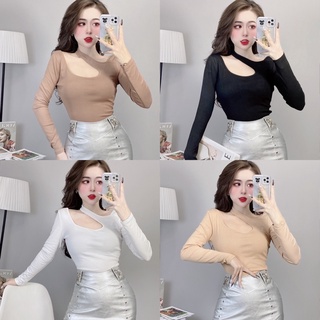 Áo thun nữ dài tay chéo cổ