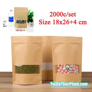2000 cái túi zipper size 18x26cm, túi zip giấy kraft vàng có cửa sổ, túi zipper đựng thực phẩm chất lượng cao giá rẻ