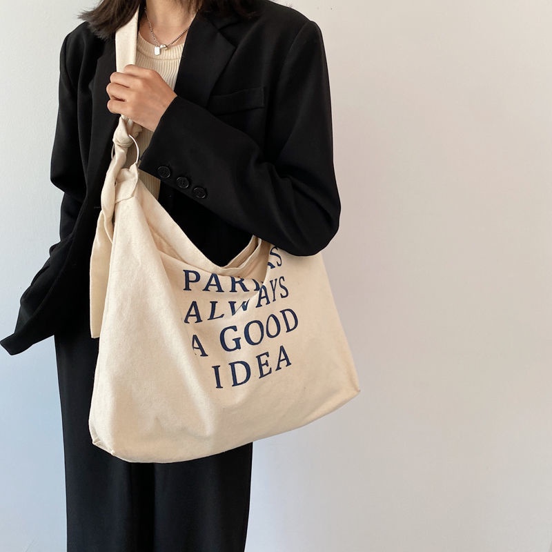 Túi Xách Canvas Cỡ Lớn In Chữ Đơn Giản Thời Trang Cho Nữ