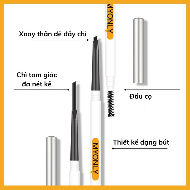 [Mẫu Mới] Chì Kẻ Mày Bút Vẽ Chân Lông Mày Tam Giác 2 Đầu Myonly 3071 Đa Hiệu Ứng 3D Không Thấm Nước, Mồ Hôi, Bền Màu | BigBuy360 - bigbuy360.vn