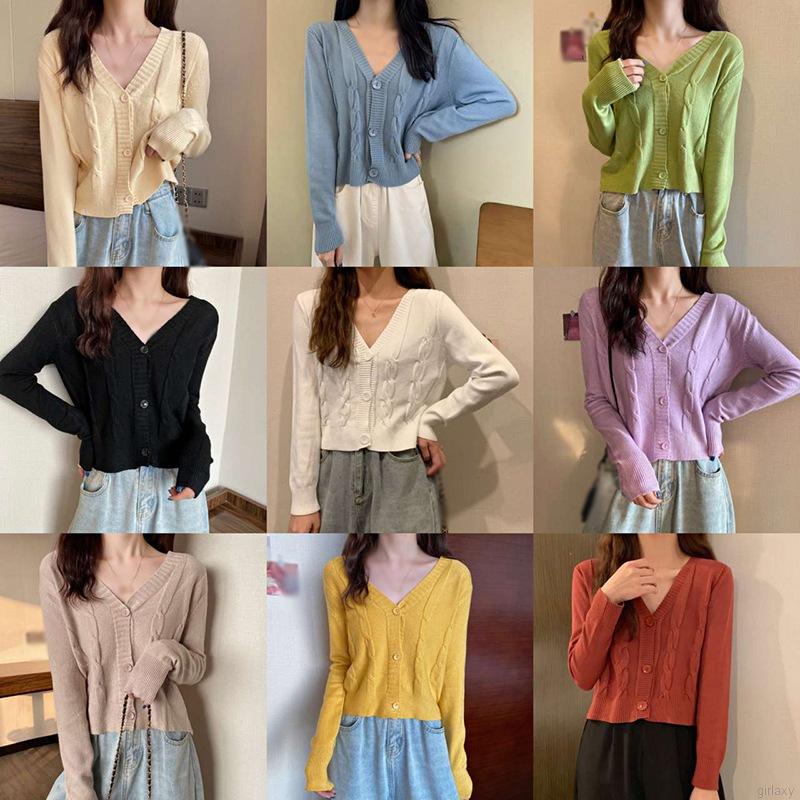 Áo khoác Cardigan tay dài thiết kế cổ chữ V phong cách Hàn Quốc