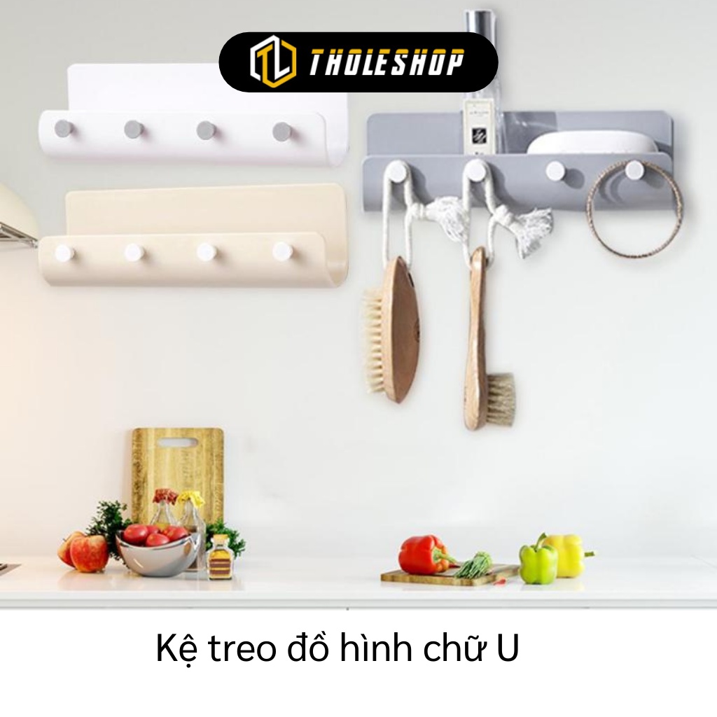 Giá Để Đồ - Khay Đựng Đồ Nhà Bếp, Phòng Tắm Dán Tường Kèm 4 Móc Trang Trí Nhà Cửa 8336