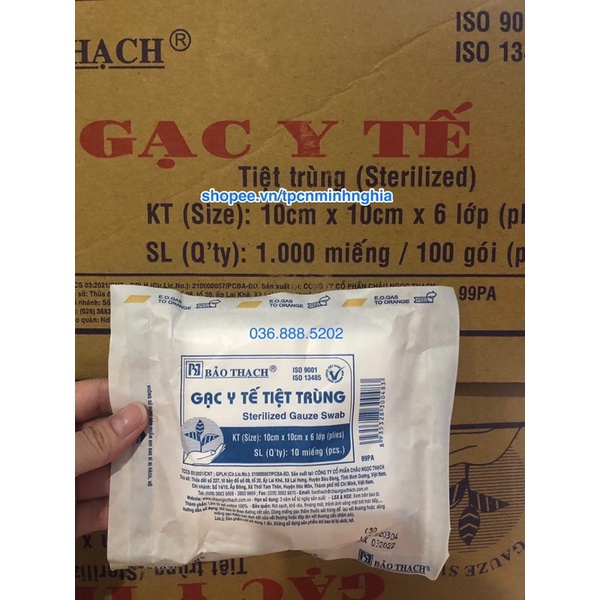 GẠC Y TẾ TIỆT TRÙNG BẢO THẠCH 10x10 (THÙNG 100 GÓI, GÓI 10 MIẾNG)