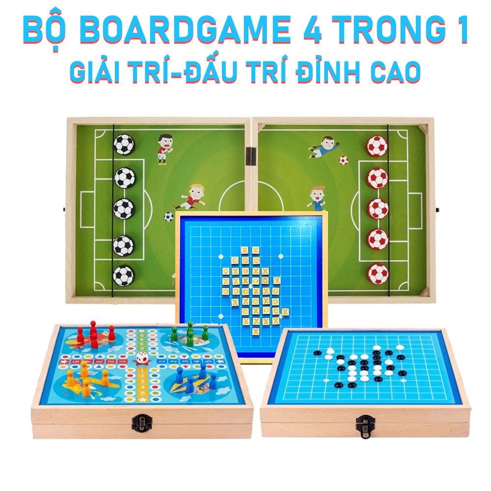 Bộ Cờ Đa Năng 4 Trong 1: Cờ Caro, Cờ Ludo (Cờ Cá Ngựa), Cờ Búng Bóng, Cờ Vây Bộ Cờ 4in1 Bằng Gỗ Benrikids Cho Bé