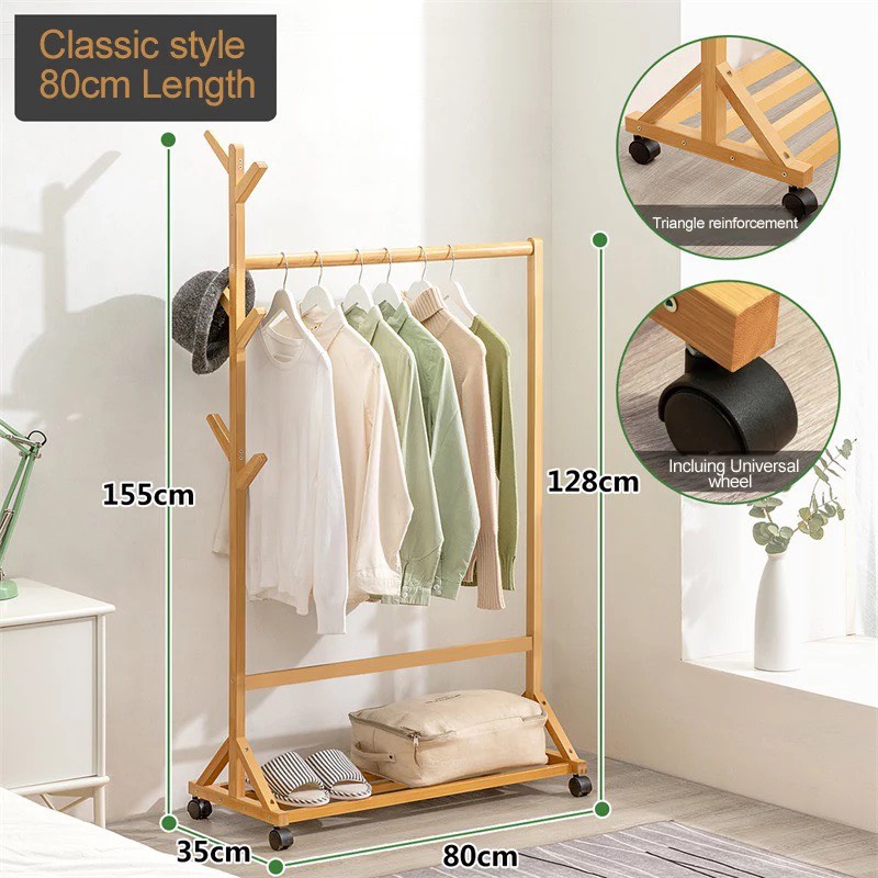 [XẢ XẢ] Giá Treo Quần Áo,Mũ Nón,Túi Xách, Kệ Giày Dép Thông Minh Kết Hợp Gỗ Tre Cao Cấp Với Bánh Xe Di Động