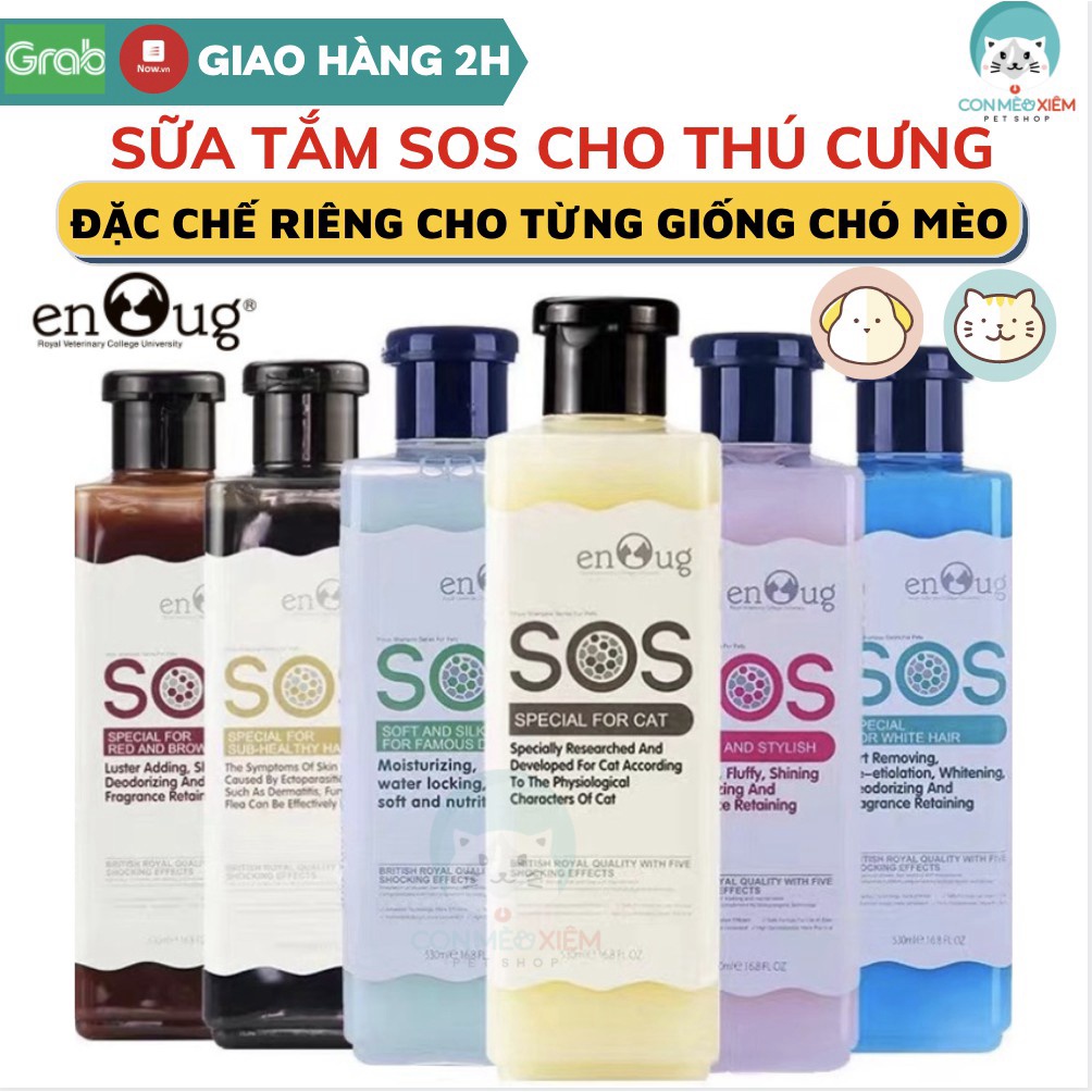 Sữa tắm chó mèo SOS 530ml, xà phòng tắm lông trắng mềm mượt, viêm da chính hãng kỳ nam Con Mèo Xiêm