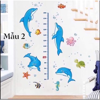 Decal dán tường đo chiều cao hình cá heo cho bé 02