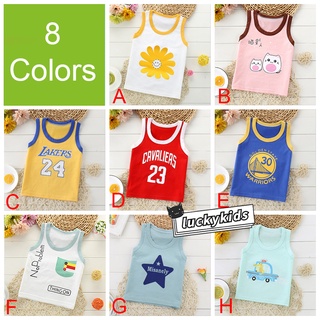 Mùa Hè Bé Trai Bé Gái Hoạt Hình In Chữ Áo Cotton Dễ Thương Không Tay Áo Thiếu Niên Xe Tăng