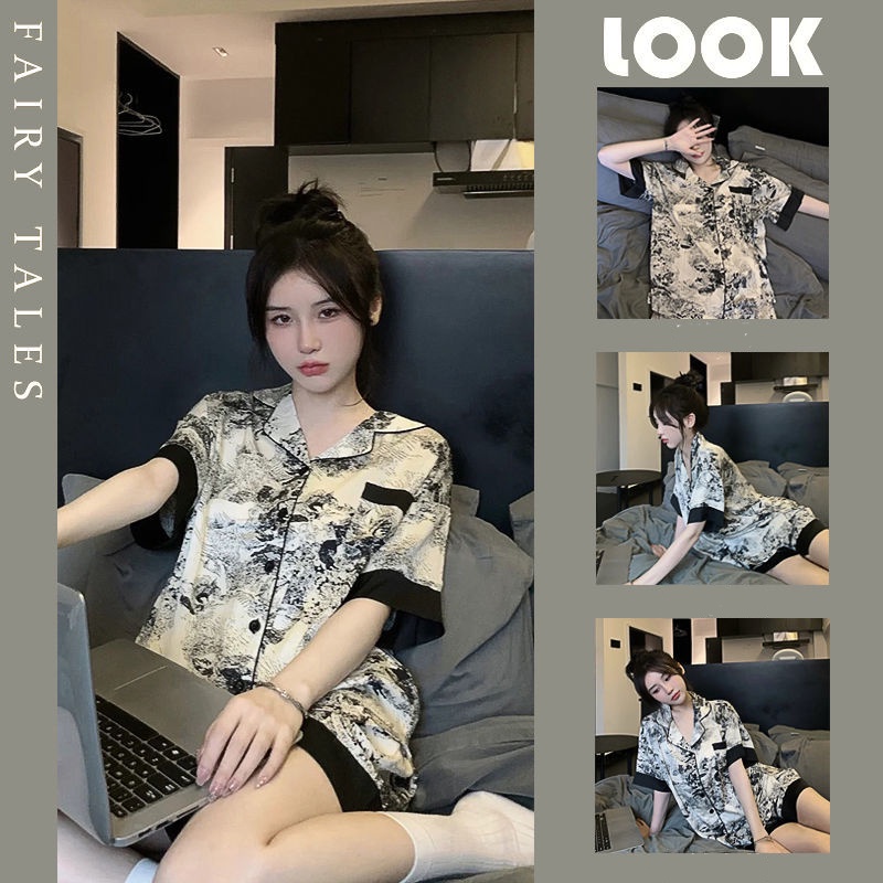 【Spot】Girls' Pajamas Pajamas Sets Women's Pajamas Short Sleeve Loose Print Patterns New Summer Fashion